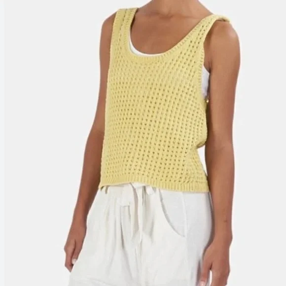 Nanushka Tula Oversized Open Crochet Knit Tank Top Yellow Small Linen Blend Boho - Picture 1 of 6
